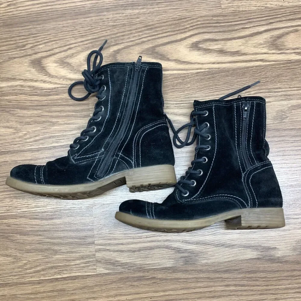 Roan Bed Stu Affair Combat Boots Distressed Grunge Black Leather Sz 6.5 Lace Up - Picture 3 of 12